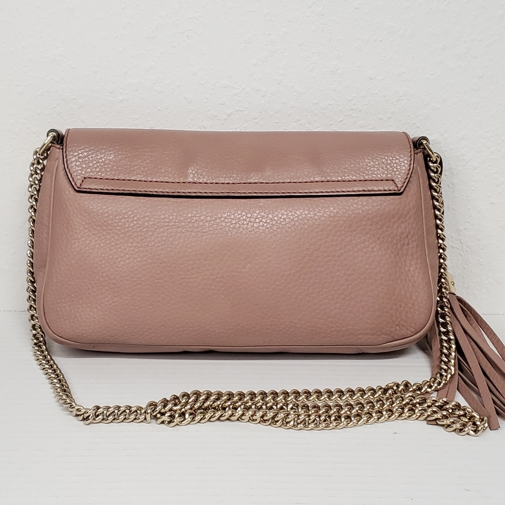 Authentic Gucci Soho Disco Pink Leather GG Tassel Chain Crossbody Bag Luxury - Picture 3 of 16